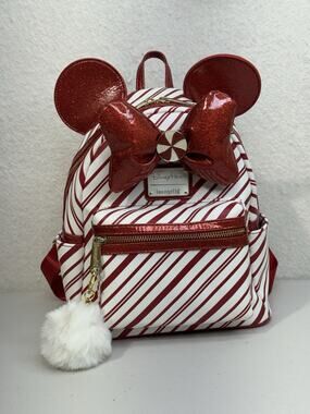 Disney Parks LOUNGEFLY Mini Bag Red/White Stripe Peppermint Candy Cane Glitter